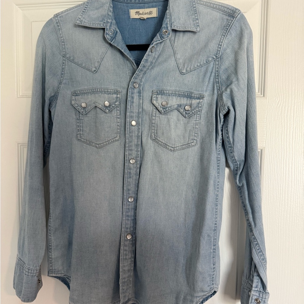 Madewell Faded Light Blue Denim Western Button-Up